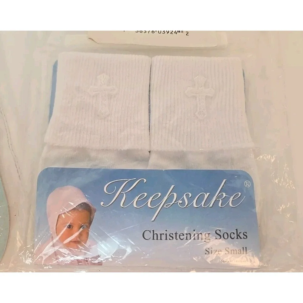 Infant Baptism Christening white embroidered Cross socks and Bib